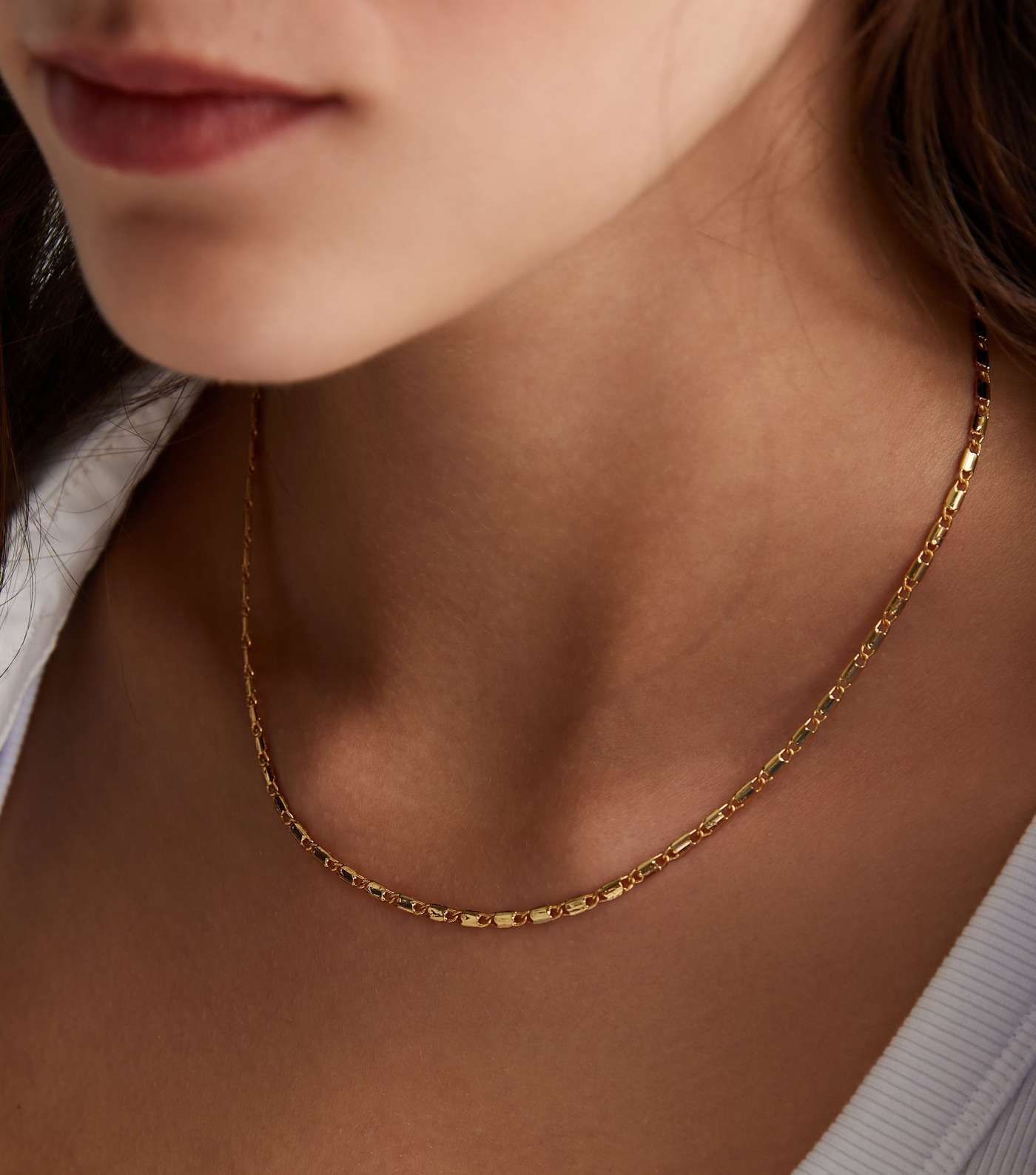 Real Gold Plate Flat Chain Necklace