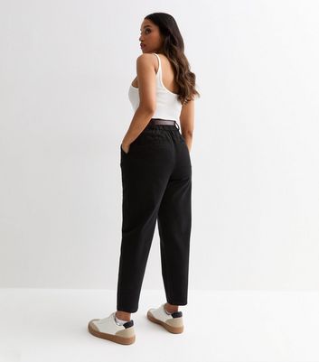 Petite Black Denim Belted Trousers | New Look