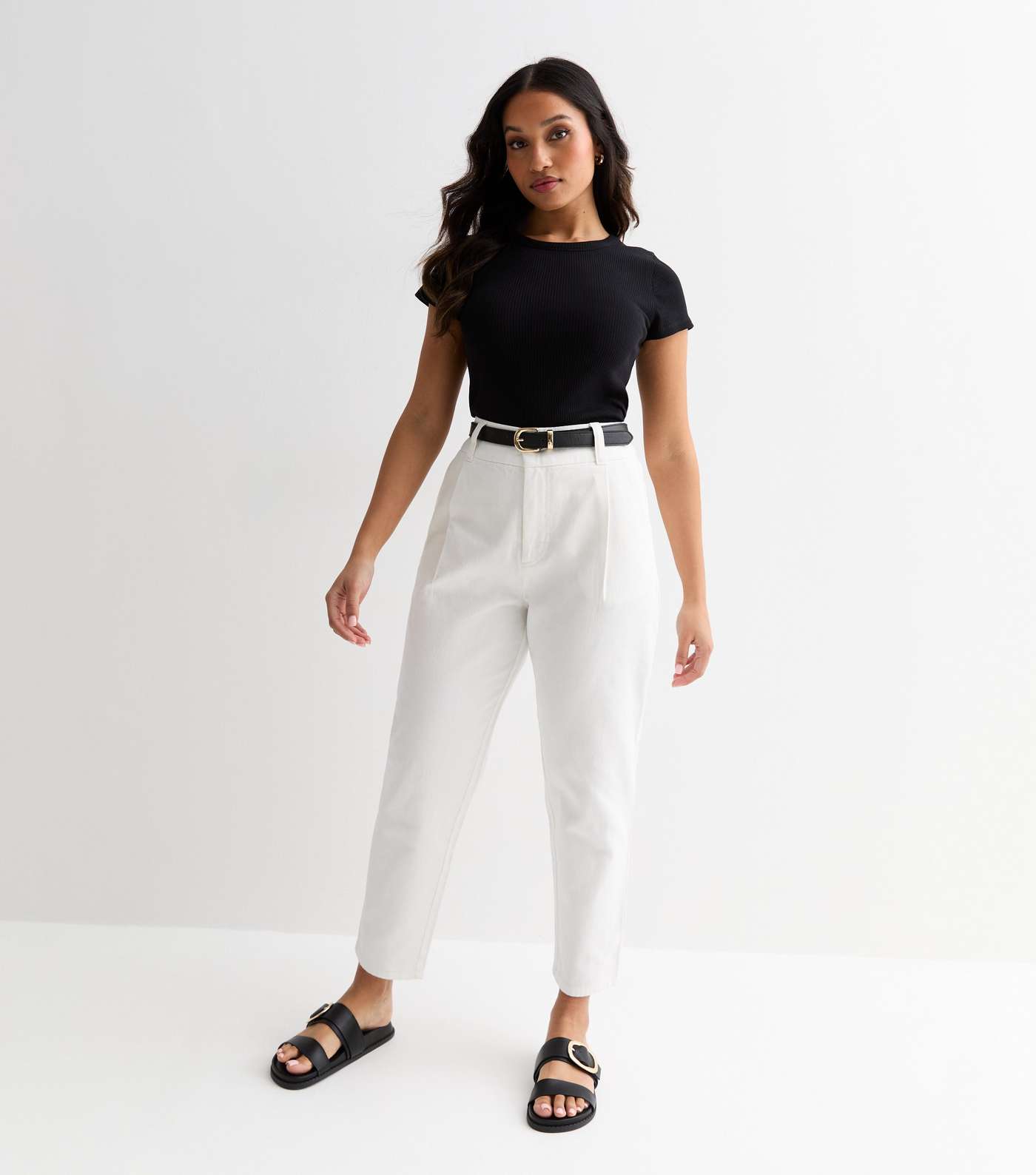 Petite Off White Denim Belted Trousers