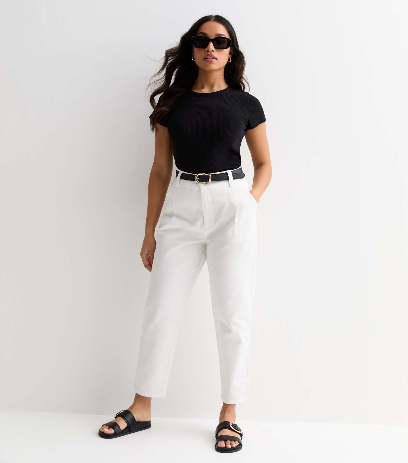 Petite Off White Denim Belted Trousers Image 3