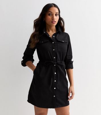 Petite black 2025 denim dress