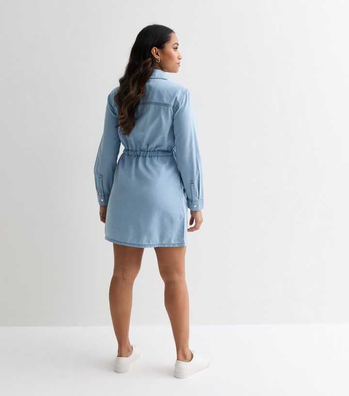 white christmas dresses Petite Denim Dress for Women with Short Sleeves – Boho Living Room main image 1