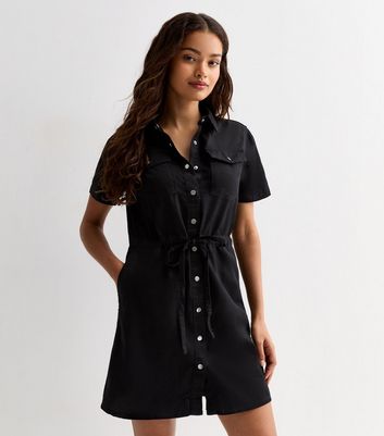 Black Satin Revere Collar Long Sleeve Shirt | New Look