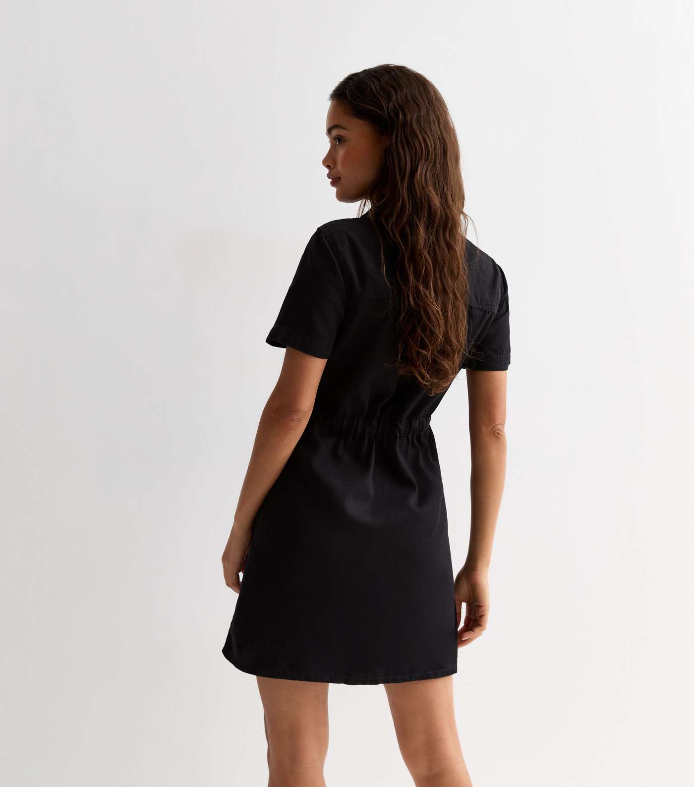 Petite Black Lightweight Denim Mini Shirt Dress Image 4