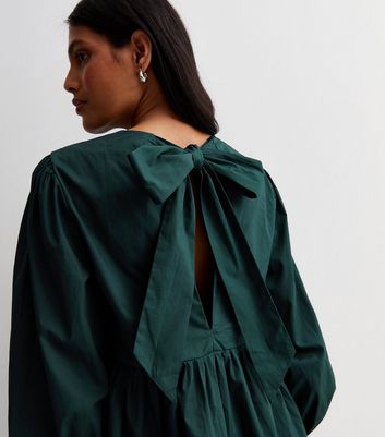 Gini London Dark Green Sequin Long Sleeve Mini Smock Dress New Look