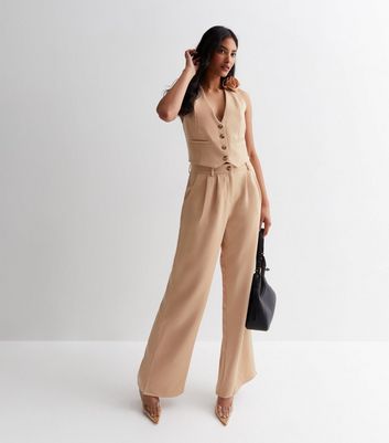 Cameo Rose Stone Wide Leg Trousers New Look