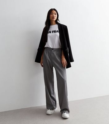 Buy Marks & Spencer Women Charcoal Grey Straight Fit Striped Formal Trousers  - Trousers for Women 2430705 | Myntra