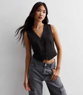 Black Tailored Button Front Waistcoat
