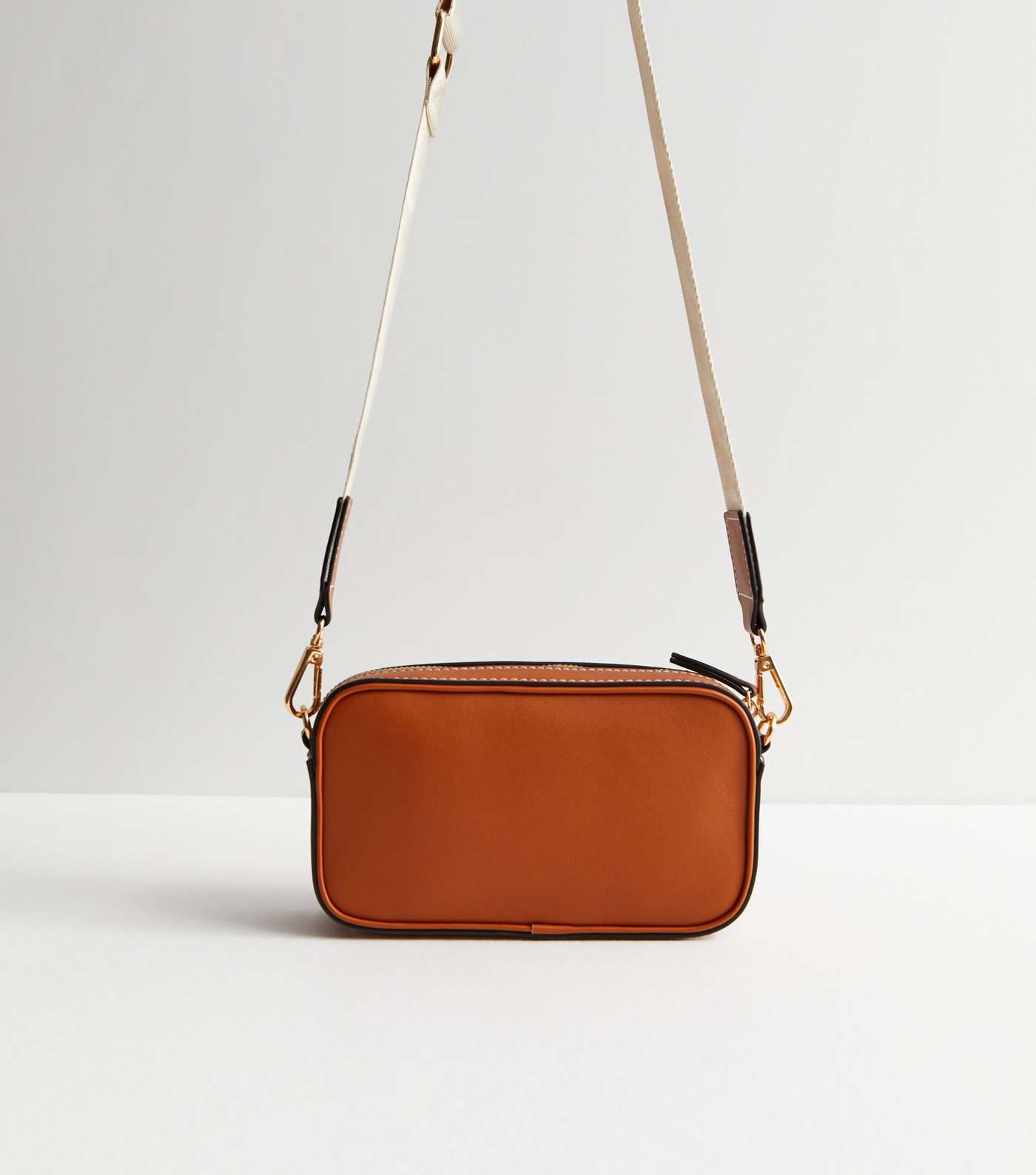 Tan Leather-Look Embossed Camera Cross Body Bag Image 4