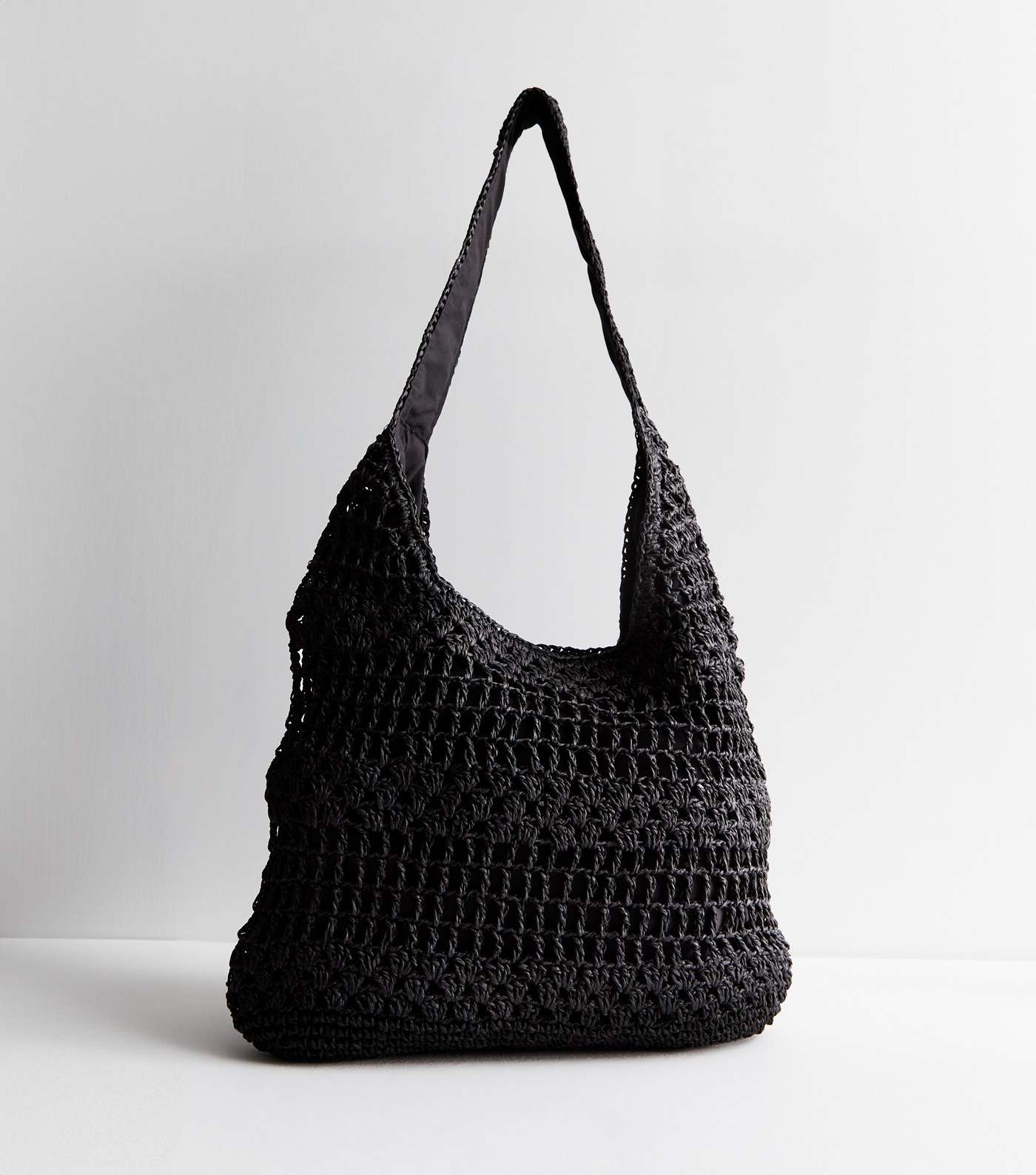 Black Woven Slouchy Hobo Shoulder Bag Image 4