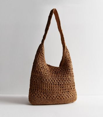 Tan Woven Slouchy Hobo Shoulder Bag New Look