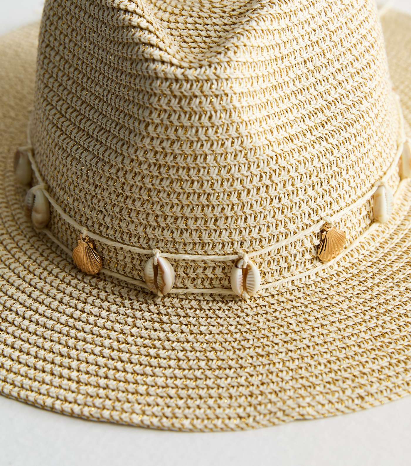 Stone Glitter Straw Shell Trim Fedora Hat Image 3