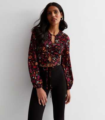 Urban Bliss Black Floral Lattice Crop Top