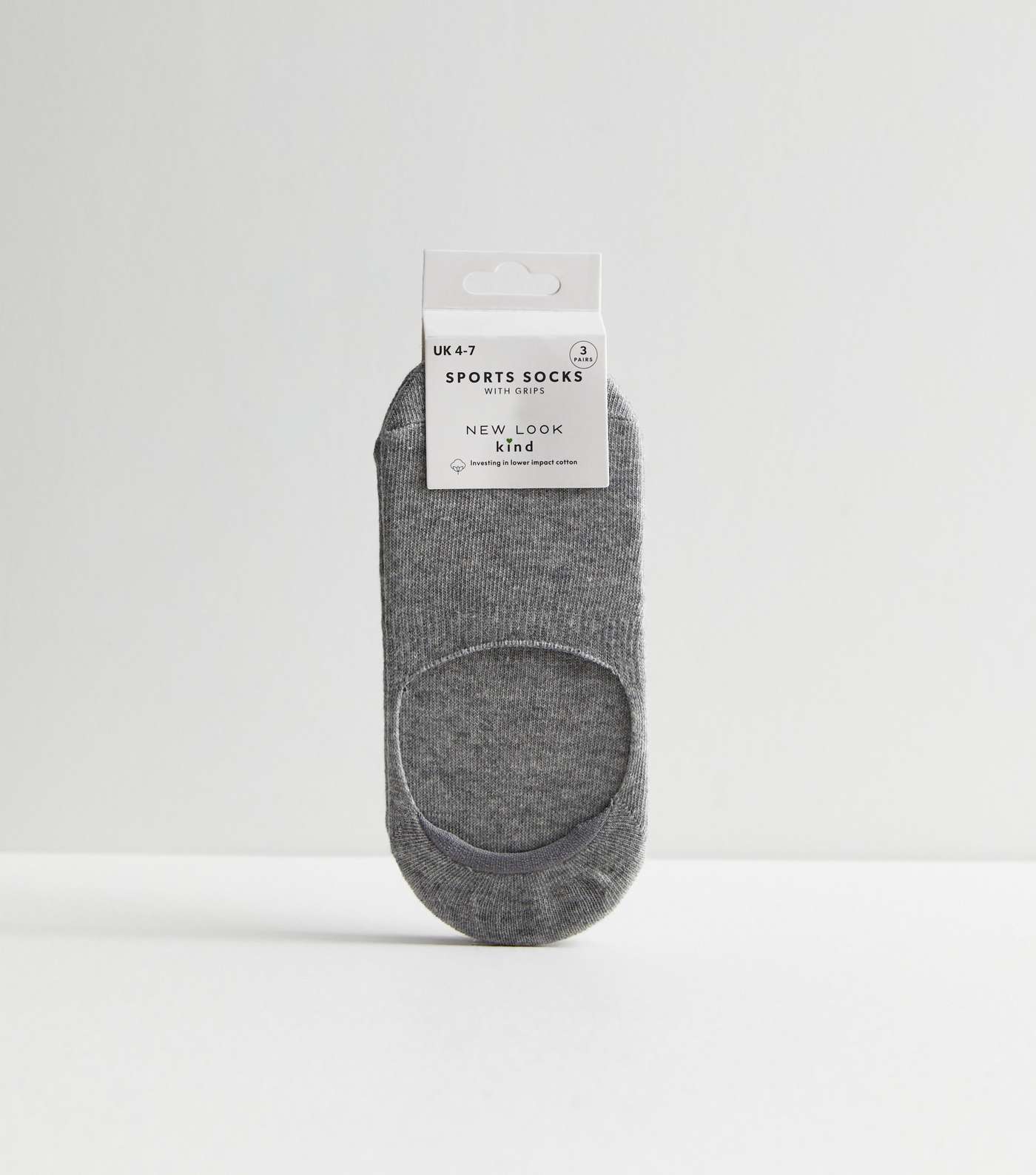 3 Pack Grey Sports Heel-Grip Invisible Socks Image 2