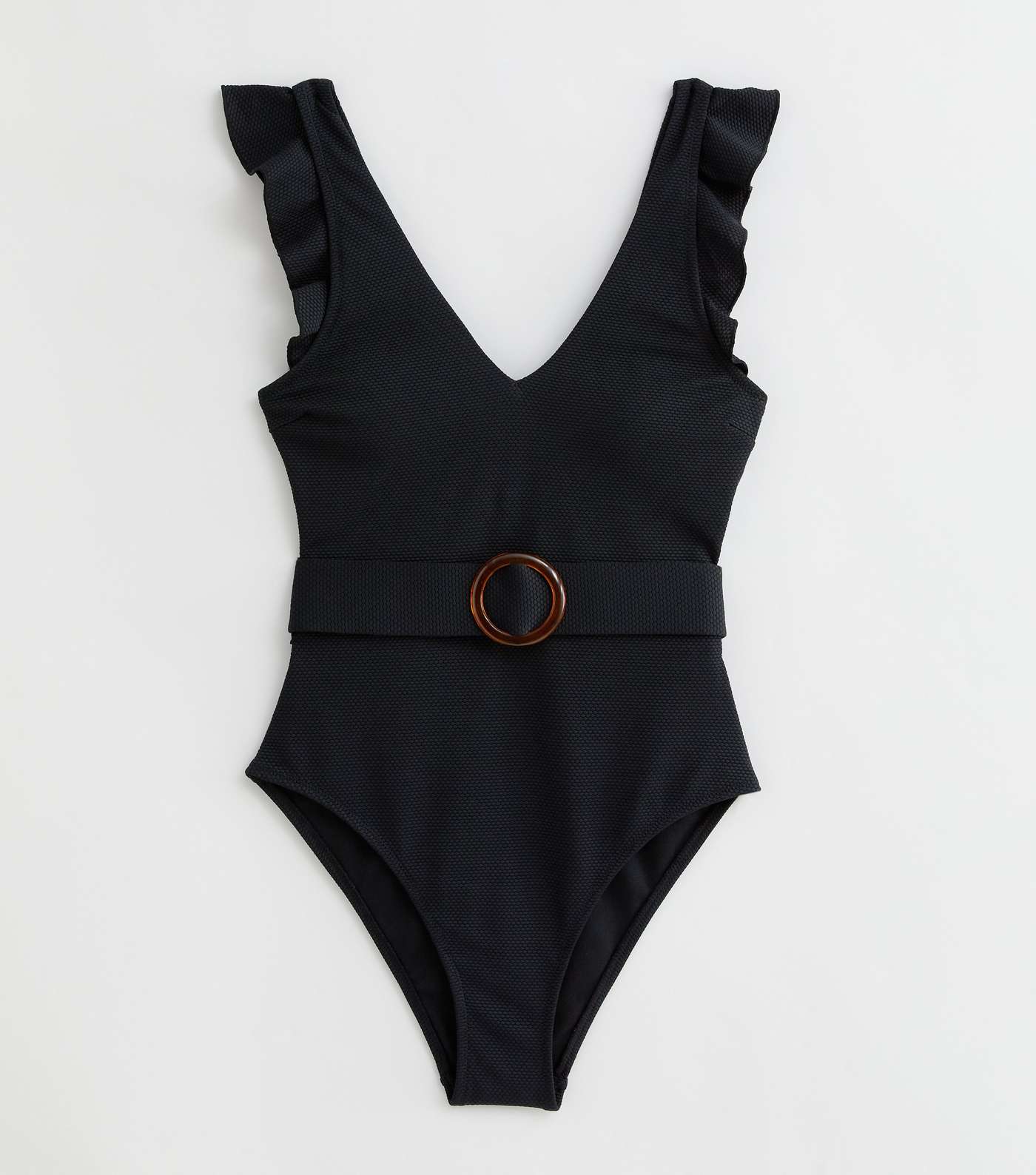 Black Frill Belted Swimsuit | New Look