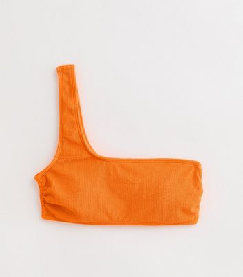 Bright Orange Crinkle One Shoulder Crop Bikini Top New Look