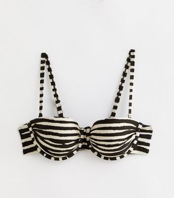 Black Zebra Print Balconette Underwired Bikini Top New Look
