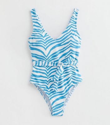 Zebra Print Textured Tie Waist Swimsuit New Look
