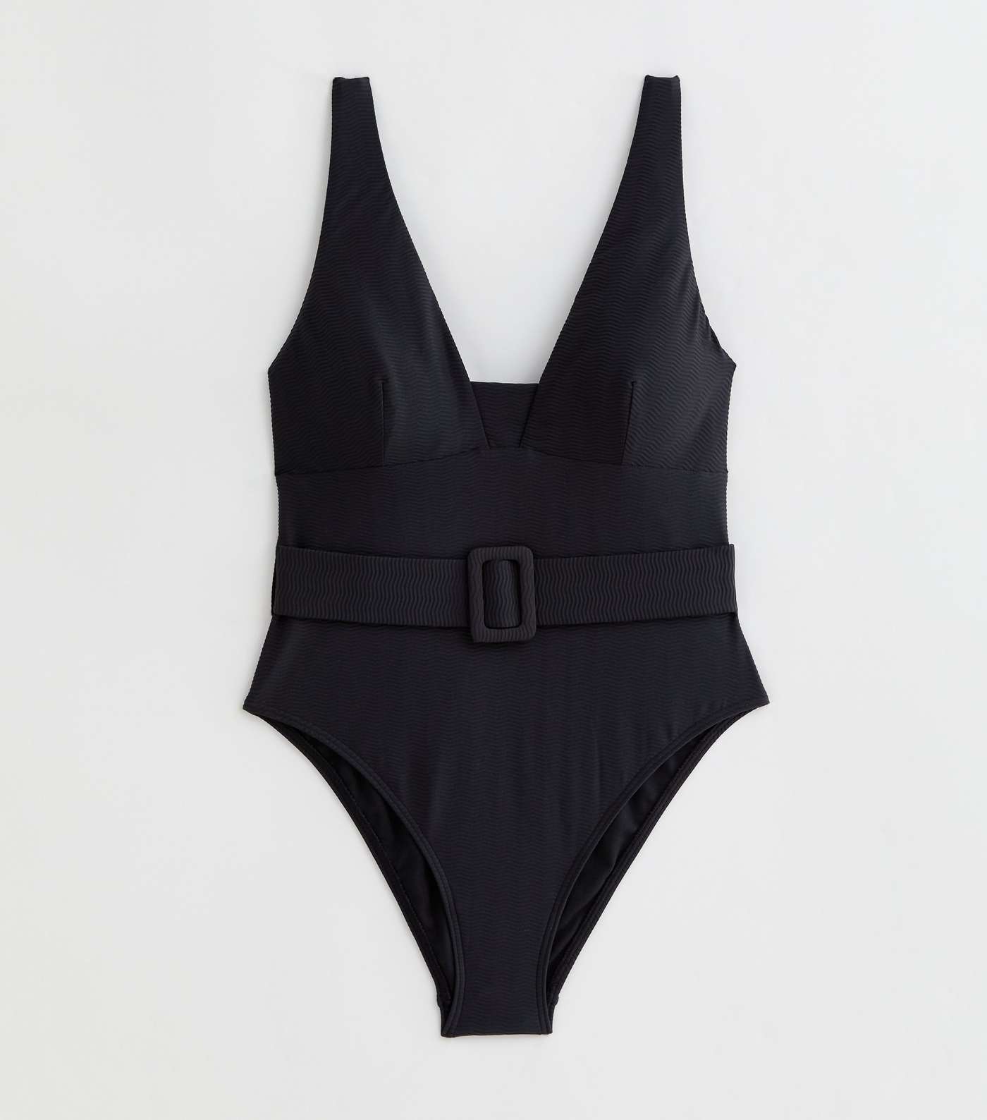 Black Textured Belted Swimsuit Image 5