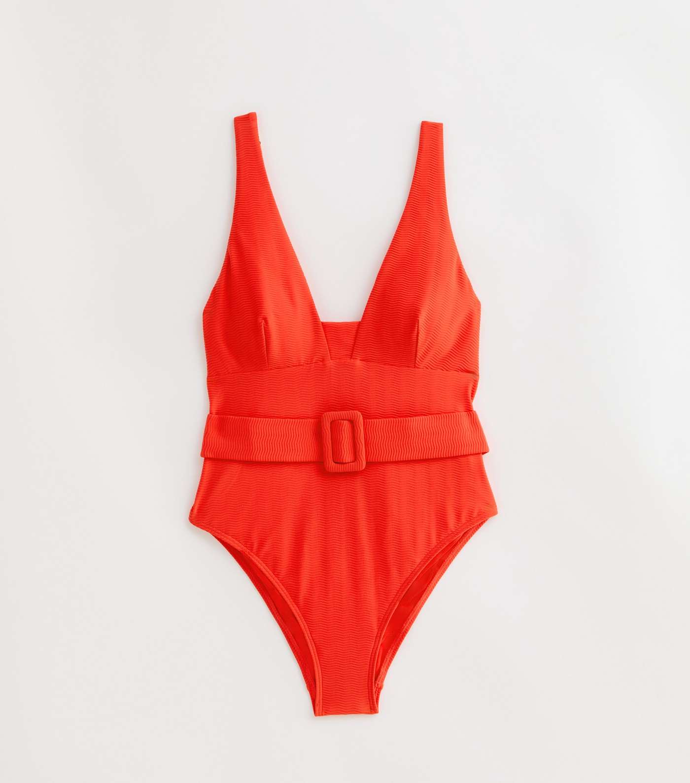 Red Textured Belted Swimsuit Image 5
