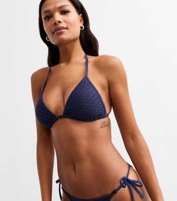 Blue Crochet Halterneck Triangle Bikini Top 