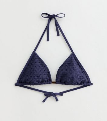 Blue Crochet Halterneck Triangle Bikini Top New Look