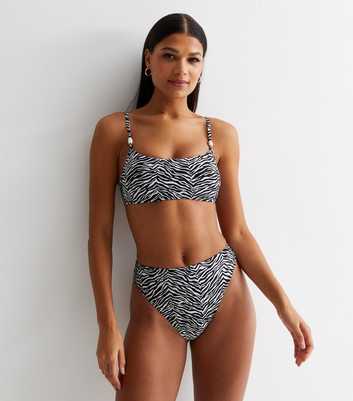 Black Zebra Print Scoop Neck Bikini Top