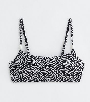 Black Zebra Print Scoop Neck Bikini Top New Look