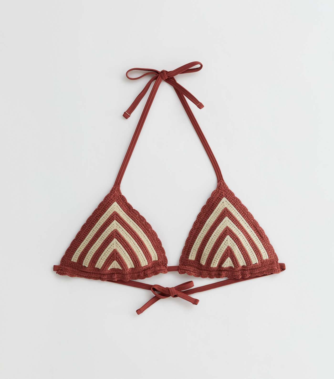 Brown Chevron Crochet Halterneck Triangle Bikini Top Image 6