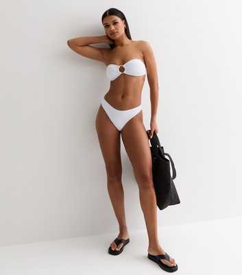 White Crinkle Textured Bandeau Bikini Top