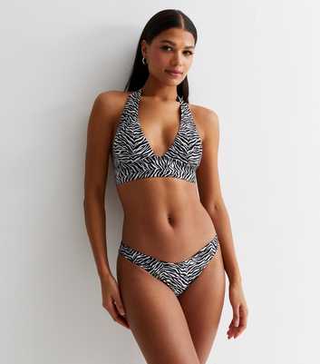 Black Zebra Print Halter Neck Bikini Top