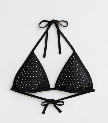 Black Diamanté Triangle Bikini Top New Look