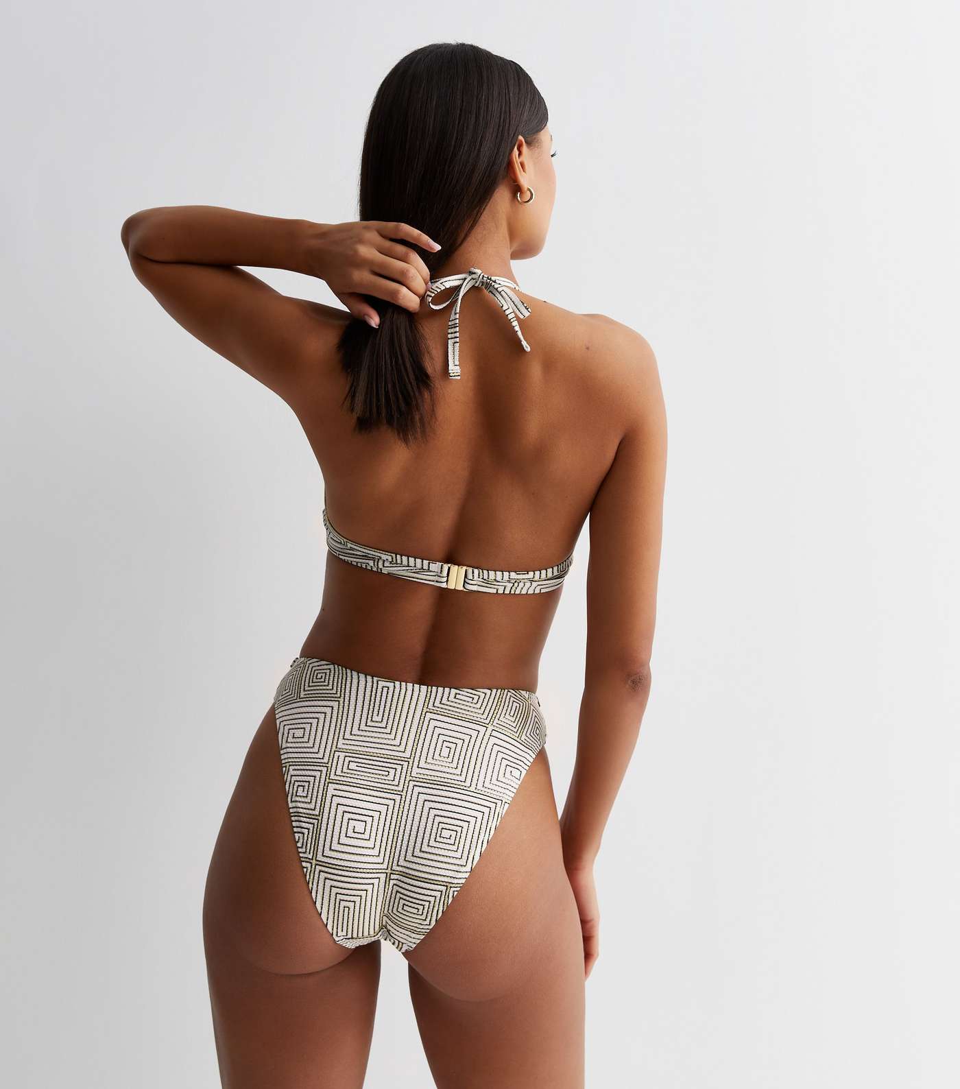 White Metallic Geometric Print Underwired Bikini Top Image 4
