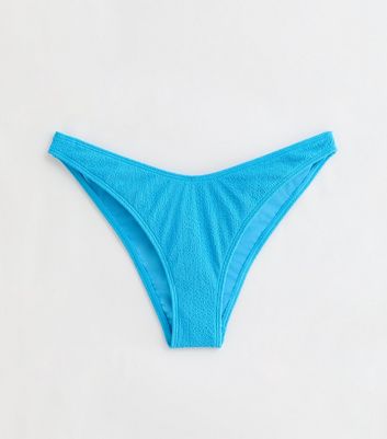 Bright Blue Crinkle V Front Bikini Bottoms New Look