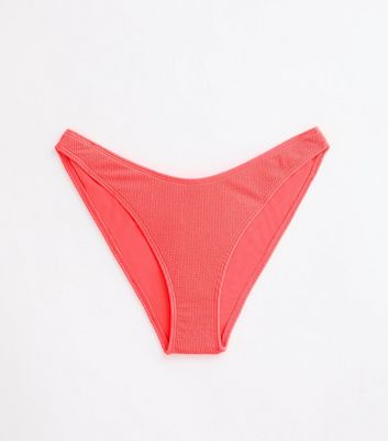 Red Crinkle Textured Bikini Briefs New Look