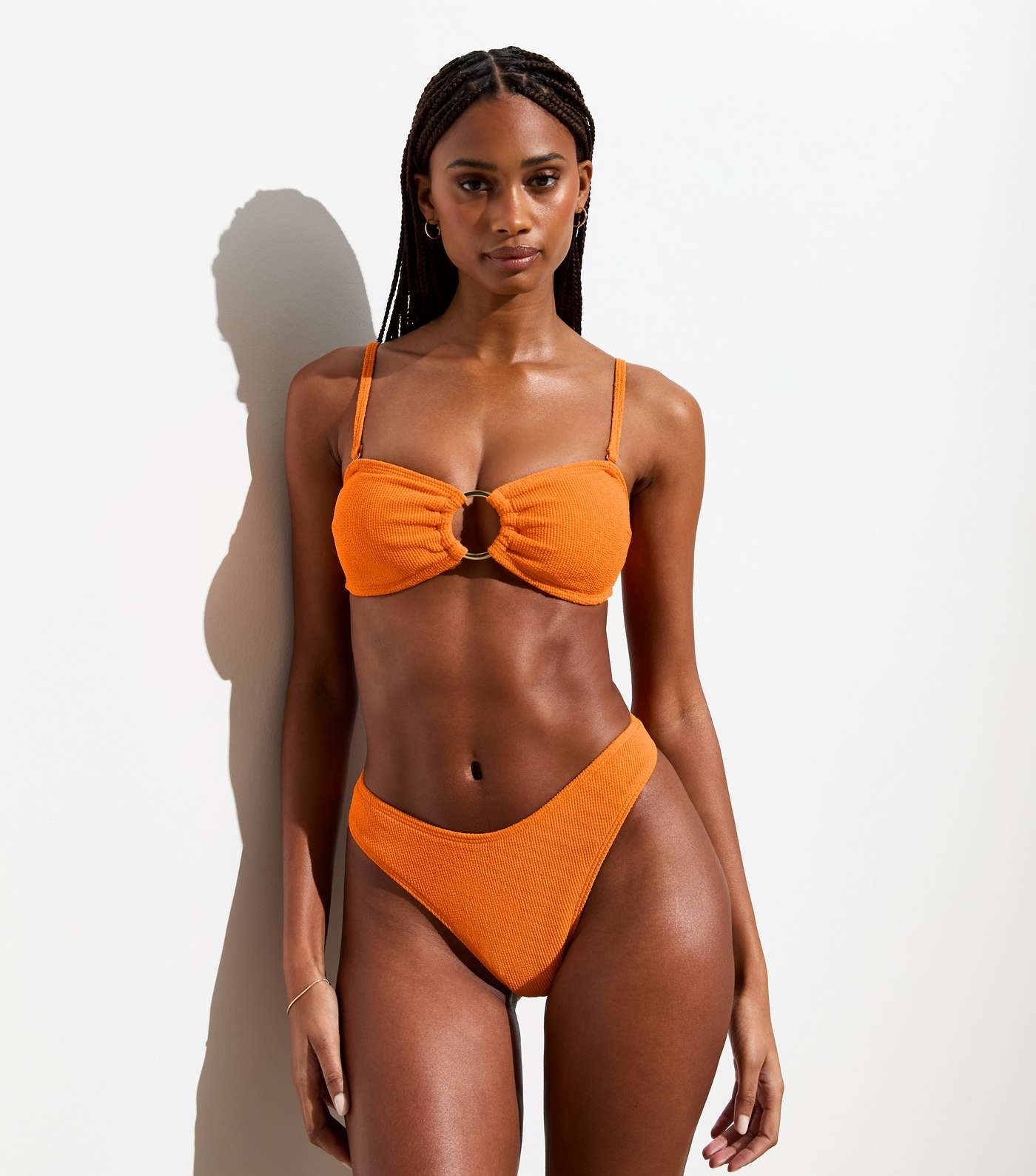 Bright Orange Crinkle V Front Bikini Bottoms Image 4