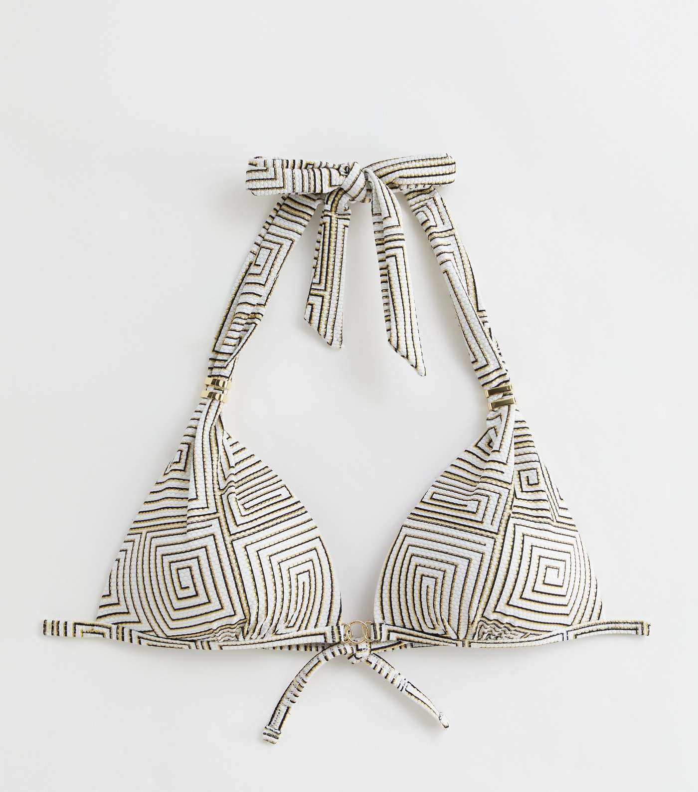 White Metallic Geometric Print Moulded Triangle Bikini Top Image 5