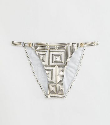 White Metallic Geometric Print Tanga Bikini Bottoms New Look