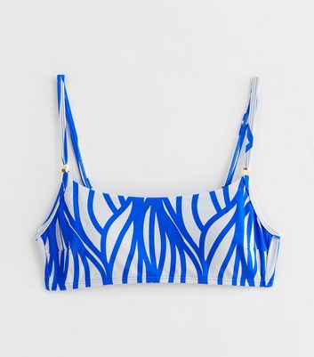 Blue Line Print Crop Bikini Top New Look