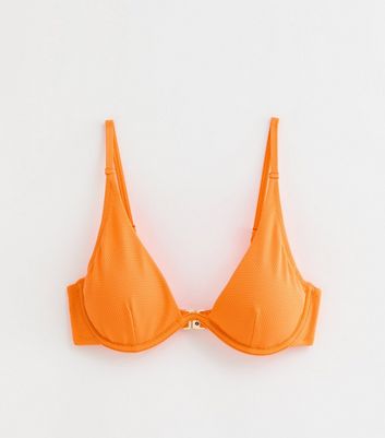 Bright Orange Textured Underwired Bikini Top New Look