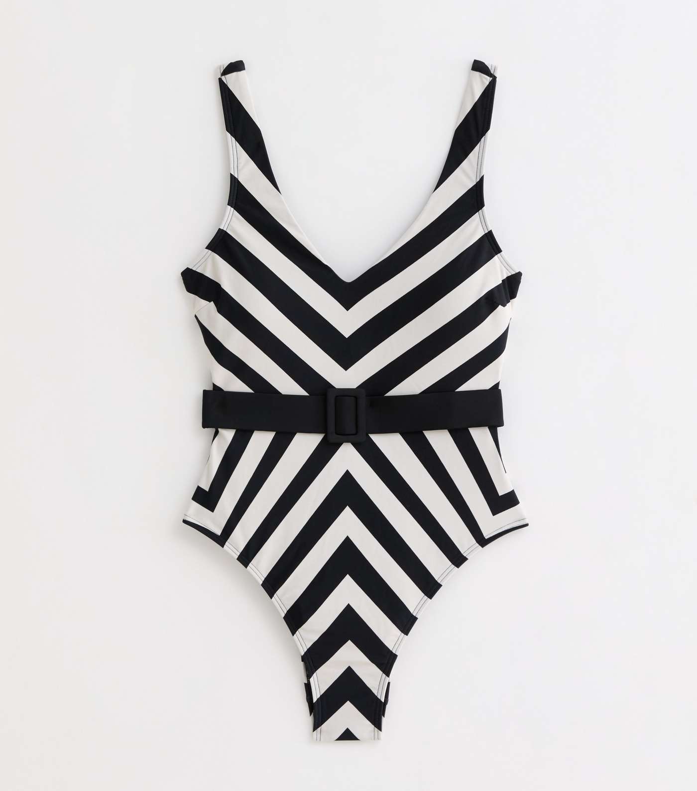 Black Illusion Stripe Belted Swimsuit Image 5