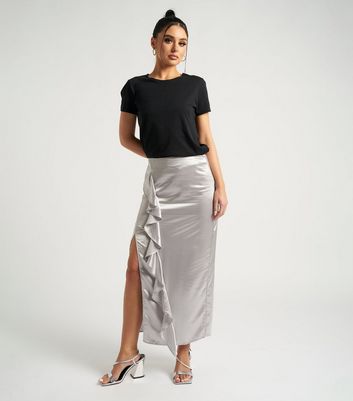 Silver satin outlet skirt