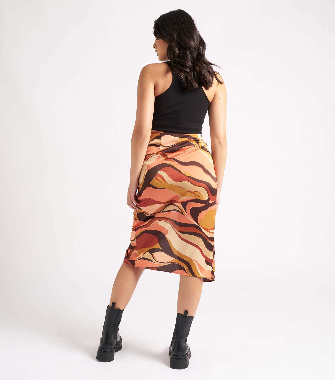 Urban Bliss Rust Abstract Print Satin Knot Front Midi Skirt Image 4