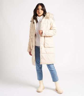 Urban Bliss Off White Faux Fur Hooded Puffer Coat