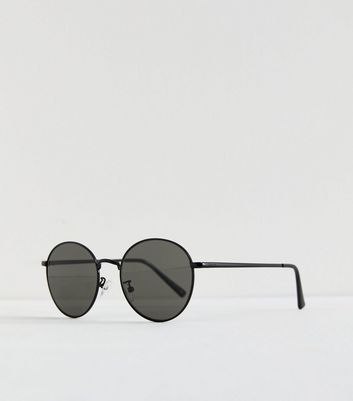 Black Metal Round Frame Sunglasses New Look