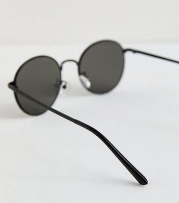 Black Metal Round Frame Sunglasses New Look