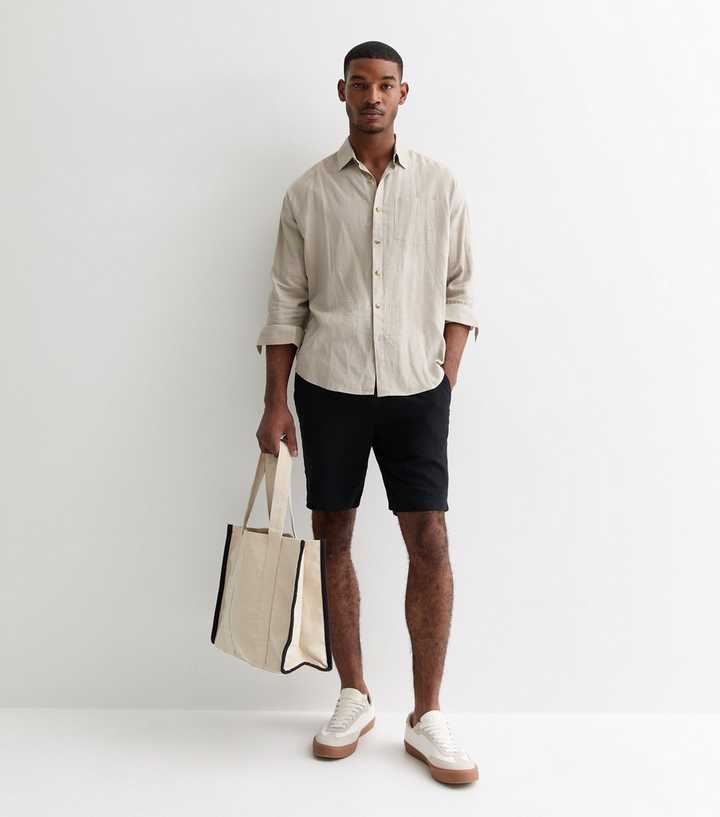 Black Linen Blend Regular Fit Shorts New Look