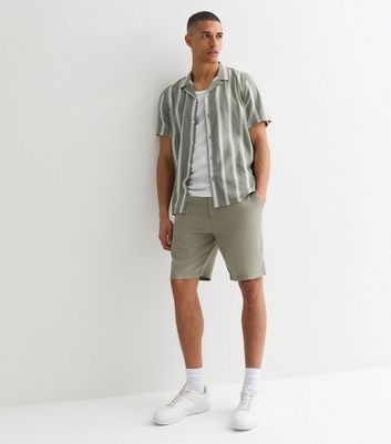 Men's Olive Linen Blend Regular Fit Shorts New Look