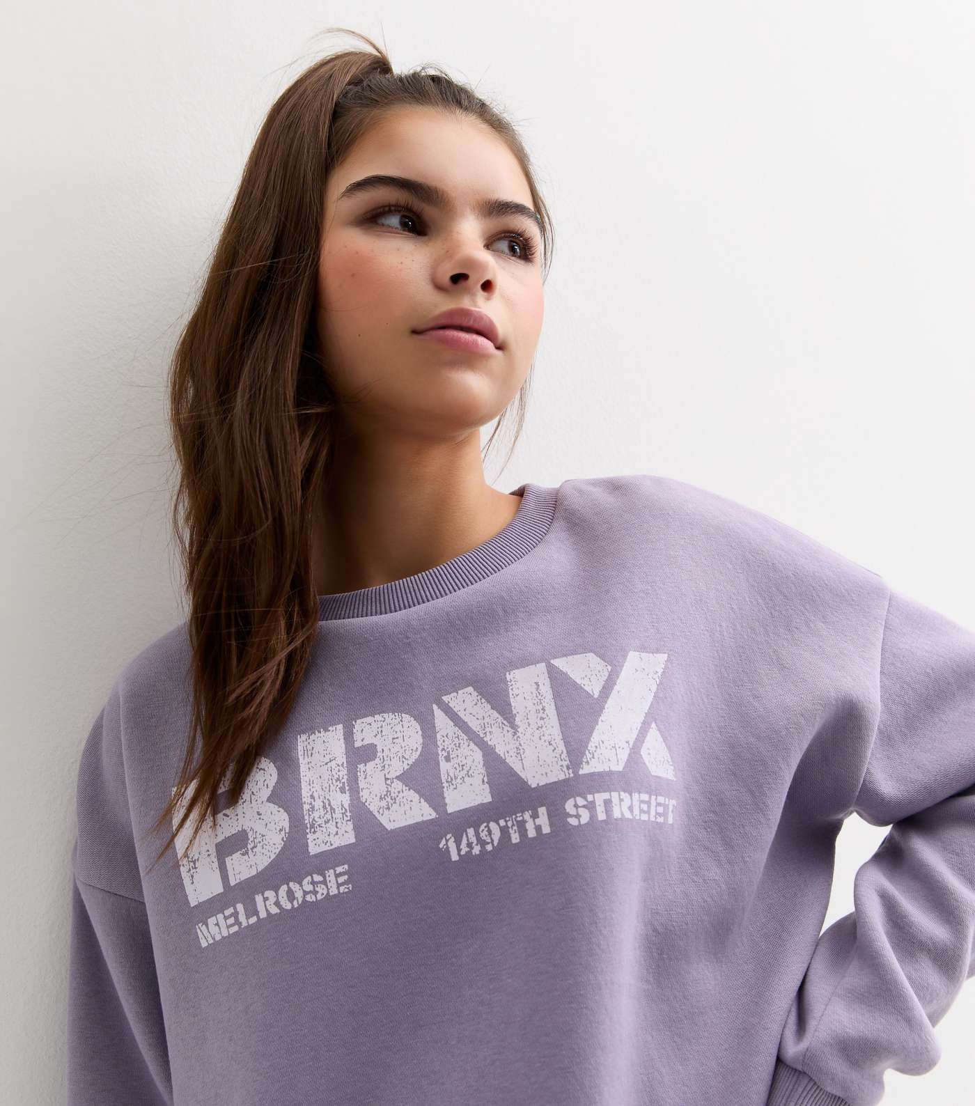 Girls Lilac BRNX Logo Crop Sweatshirt Image 2