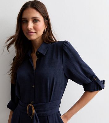 Navy midi shirt dress deals